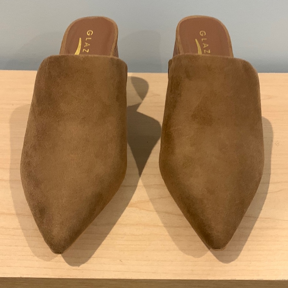 Faux suede block heel slides